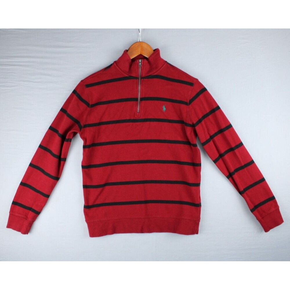 Polo Ralph Lauren Big Boy's L Red Interlock 1/4 Zip Striped Pullover Top